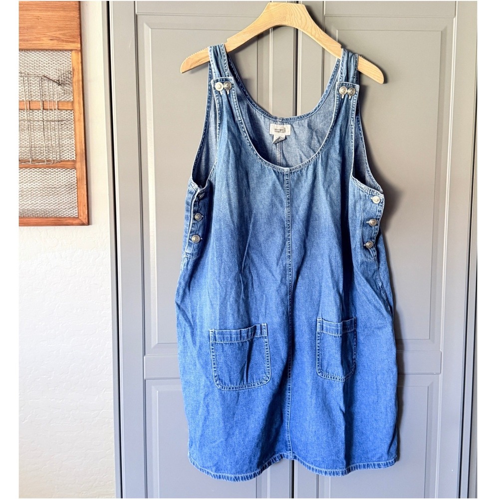Sostanza Vintage 90s Denim Pinafore Dress, Medium Wash Blue, XL